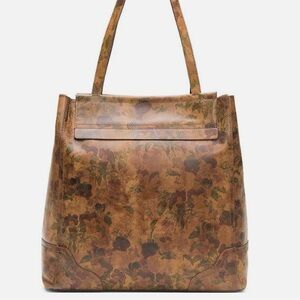 NWOT Frye Large Charlie Tote Shoulder Bag Floral Print on Brown Leather Pockets